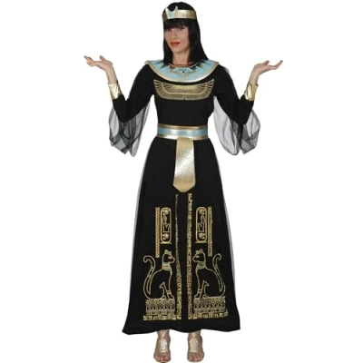 Afbeelding van Guirca Egypte Kostuum Hatsjepsoet Koninklijke Vrouw Van Zwart, Goud Maat 42 44 Carnavalskleding Verkleedkleding