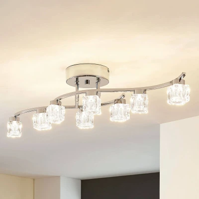 Afbeelding van Lindby LED plafondlamp met dimmer 8lichts glas, metaal H: 16.5 cm helder, chroom Inclusief lichtbronnen
