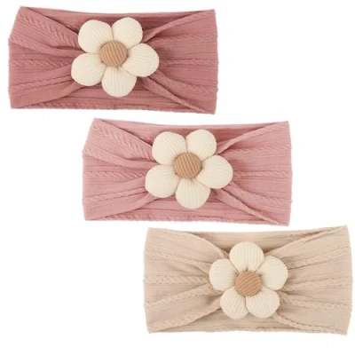 Afbeelding van DRESHOW 3 stuks rekbare nylon haarband voor meisjes, handgemaakte haaraccessoires pasgeborenen, zuigelingen en peuters, Pack Flower Style Horizontale Stripe 05
