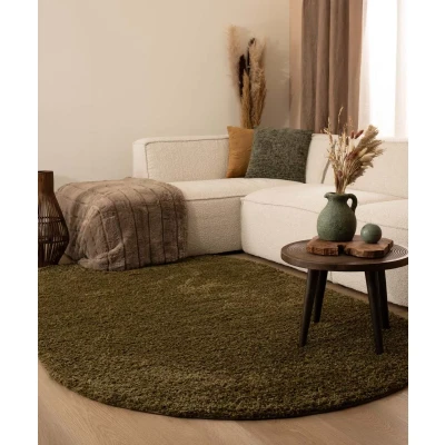 Afbeelding van Ovaal Hoogpolig Vloerkleed Shaggy Trend Effen Olijfgroen 240x340 Cm