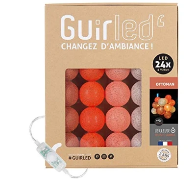 Afbeelding van GuirLED Lichtketting met bolletjes van katoen, USB, 2 uur nachtlampje voor baby&#039;s, incl. A dubbele USB adapter, 3 intensiteiten, 24 bolletjes, 2,4 m, Ottoman