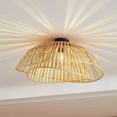 Afbeelding van Lindby hanglamp 1licht Bamboe, ijzer H: 29.2 cm E27 bamboenatuur
