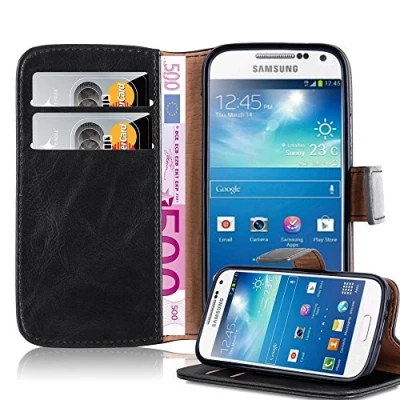 Afbeelding van Cadorabo Hoesje geschikt voor Samsung Galaxy S4 MINI in ZWART GRAFIET Beschermhoes met magnetische sluiting, standfunctie en kaartvakje Book Case Cover Etui