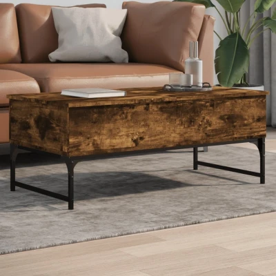 Afbeelding van Salontafel 100x50x40 cm bewerkt hout en metaal gerookt eiken