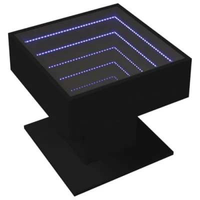 Image de vidaXL Table basse avec LED noir 50x50x45 cm bois d&#039;ingénierie847526