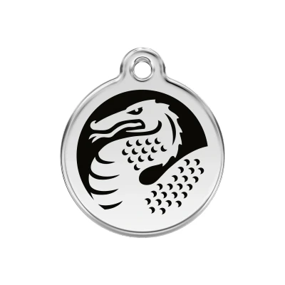 Afbeelding van Dragon Black roestvrijstalen hondenpenning medium/gemiddeld dia. 3 cm RedDingo