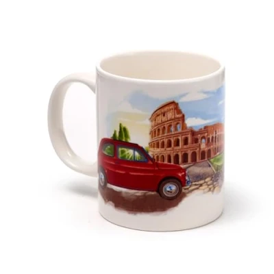 Afbeelding van Beker/Mok Fiat 500 Retro Rome Colosseum Rood Porselein 300ml