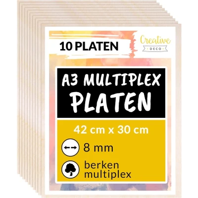 Afbeelding van Creative Deco 10 x A3 Multiplex Platen 8mm 420 300 8 mm Baltische Berkenhoutlaag Perfect voor Pyrografie, Lasersnijden, CNC router, Modellering, Fretwerk, Rolzaag