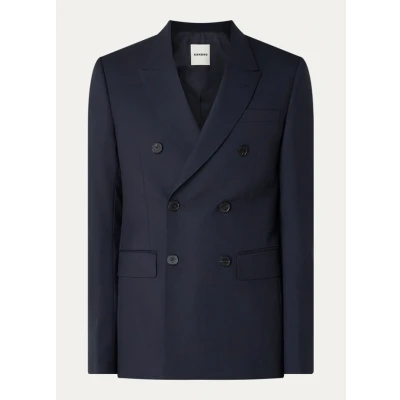 Afbeelding van Sandro heren Regular fit double breasted colbert van scheerwol met klepzakken in de kleur Donkerblauw, maat: 52