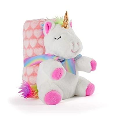 Image de Couverture Bebe avec Animal en Peluche Douce Plaid Doudou Licorne Petit Enfant 0 1 2 3 Ans Cadeau de Naissance Fille Garcon Coloré Tissu Moelleux Chaud 120x80 cm Perletti (Licorne Blanche)