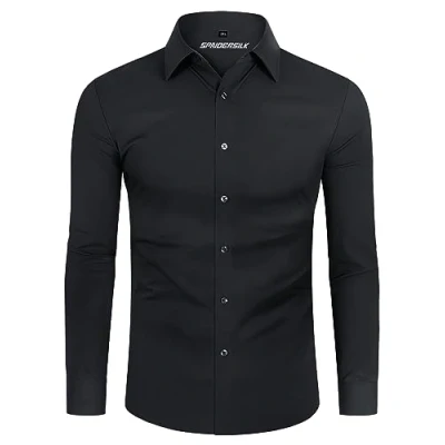 Afbeelding van DEMEANOR Stretch overhemd met lange mouwen voor heren, slim fit, businesshemd kreukvrij, zwart.