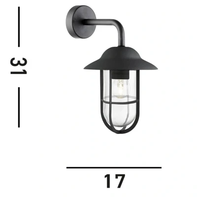 Afbeelding van Buitenwandlamp Toronto, zwart IP44, staal, glas, E27