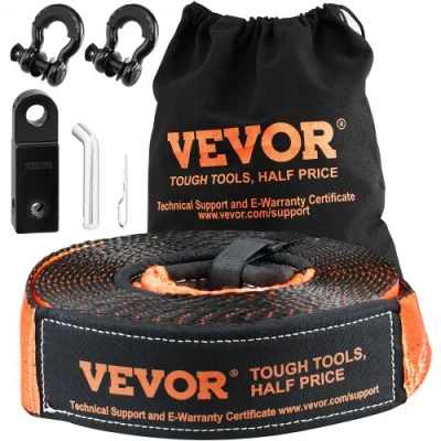 Image de VEVOR Kit récupération tout terrain 7,6x914,4 cm sangle de remorquage 13608 kg manilles à anneau en D 20000 récepteur manille sac rangement pour VTT, jeeps, véhicules terrain, camions