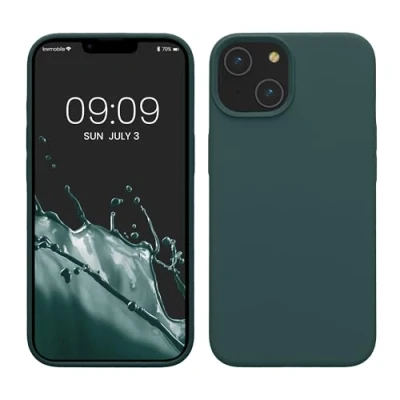 Afbeelding van kwmobile telefoonhoesje geschikt voor Apple iPhone 14 Hoesje met siliconen coating Smartphone case in blauwgroen