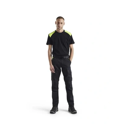 Afbeelding van Blaklader Industrie werkbroek stretch 1444 1832 Zwart/High Vis Geel C44