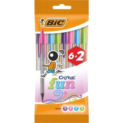 Afbeelding van Balpen Bic Cristal Fun large assorti blister à 6+2 gratis