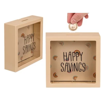 Afbeelding van Out Of The Blue Transparante Spaarpot Happy Savings