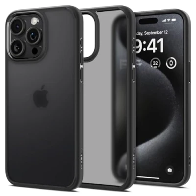 Image de Spigen Ultra Hybrid Coque de protection pour téléphone portable polycarbonate, polyuréthanne thermoplastique (TPU) noir givré Apple iPhone 15 Pro