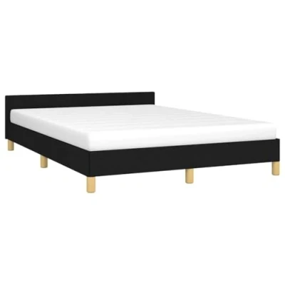 Afbeelding van Bedframe met hoofdbord stof zwart 140x200 cm