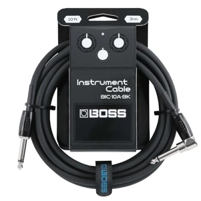 Afbeelding van Gamme BIC 10A BOSS Câbles d&#039;instrument Connecteurs jack 1/4 de pouce droit vers coudé Longueur 3 m haute qualité pour guitare, basse et autres Silencieux robustes Noir