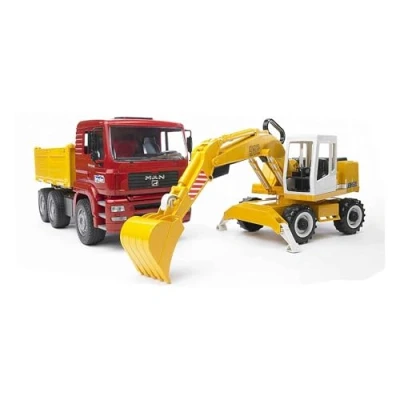 Image de bruder 02751 Man TGA Camion benne basculante avec pelleteuse Liebherr 1:16, chantier, pelleteuse, ouvrier, engin de construction, camion, fourgon