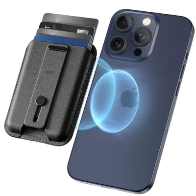 Afbeelding van ESR Magnetische portemonnee (HaloLock), compatibel met MagSafe portemonnee, iPhone veilige vingergesp, voor 16/15/14/13/12, niet 13/12 Mini, kaarthouder in, zwart., Modern