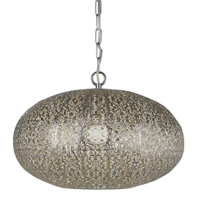 Afbeelding van Fretwork hanglamp, nikkelkleurig, metaal, Ø 39 cm, E27