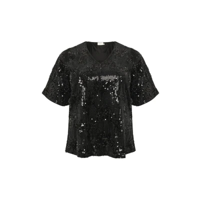 Afbeelding van Kaffe Curve Nicoleen Sequin Blouse, Dames, Maat: 46/48, Black deep