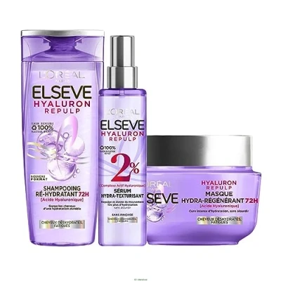 Afbeelding van L&#039;Oréal Paris Haarverzorgingsroutine voor gedehydrateerd haar 72 uur hydratatie Met hyaluronzuur 3 producten Shampoo, Serum &amp; Masker Elseve Hyaluron Repulp