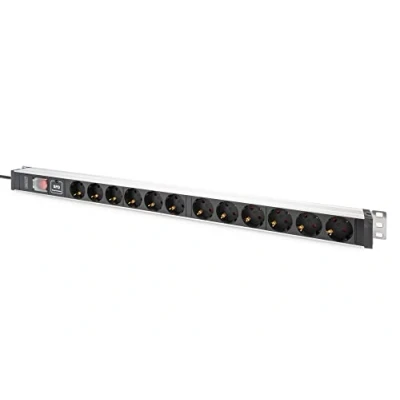 Afbeelding van Digitus DN 95435 19 inch Stekkerdoos voor patchkast 1 HE Geaarde contactdoos Geschikt kastdiepte: vanaf 300 mm Aluminium, Aluminium (geëloxeerd), Zwart,