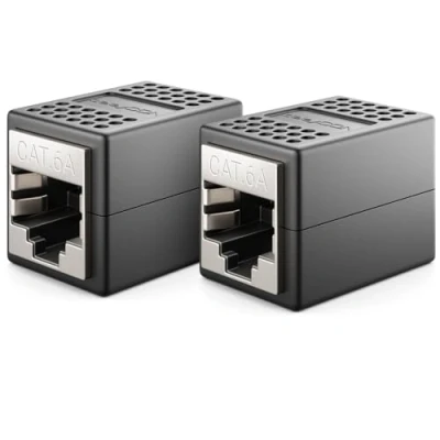 Afbeelding van deleyCON 2 x CAT6a koppeling kabelconnector netwerkkabel patchkabel ethernetkabel modulaire adapter afgeschermd bus 10 Gbit/s RJ45 DSL LAN zwart