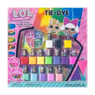 Image de L.O.L Surprise! by Townley Girl Ensemble de 19 pièces pour nail art tie dye, 15 vernis à ongles et accessoires dye brillants, opaques chatoyants, non toxiques 5 ans plus