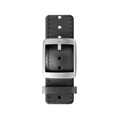 Afbeelding van Withings Hoogwaardige leren armband voor ScanWatch, Steel HR, HR Sport, Move ECG, en Steel, Zilverkleurig leer met stiksels, zwart, Riem