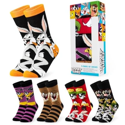Afbeelding van Looney Tunes Sokken voor heren, 5 paar Humoristische herensokken, grappig cadeau idee, veelkleurig, maat 40 45 EU