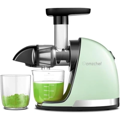 Afbeelding van AMZCHEF sapmachine voor groenten en fruit, langzame elektrische met omgekeerde pletfunctie, zacht hakken zonder filter, 2 kopjes, groen
