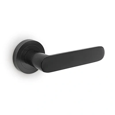 Image de Emuca Poignée de porte intérieur, ensemble poignées avec rosace D50 mm, Aluminium, noir