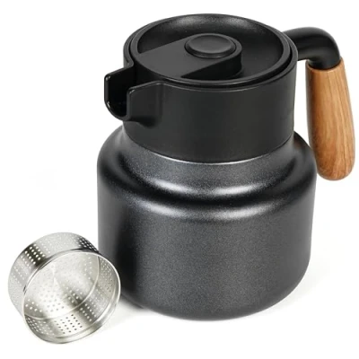 Afbeelding van Black Stainless Steel Kettle with Wooden Handle 800ml