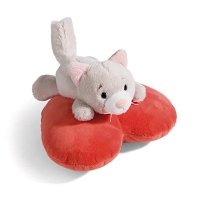 Afbeelding van Doudou Love Zachte kat, 13 cm, liggend op een grijs hart, duurzame pluche pop, zacht pluche, schattig dier om te knuffelen en spelen, voor kinderen volwassenen, geweldig cadeau idee