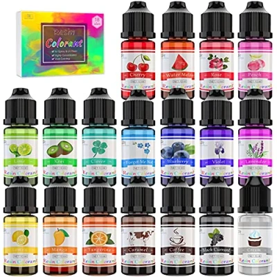 Afbeelding van 18 kleurstoffen, epoxyhars, UV harskleurstof, pigment, vloeistof, transparant, voor harskleuring, handwerk, epoxykleurstof schilderen, elk 10 ml