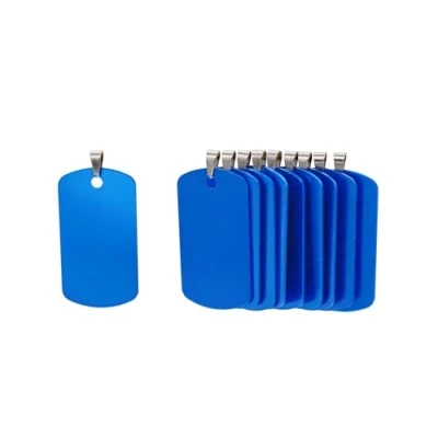 Afbeelding van 50 stuks doe het zelf gegraveerde rechthoekige lege aluminium identificatiepenningen, gepersonaliseerde identificatielabels voor huisdieren, blanco hondenbordje, afmetingen 46 mm x 25 mm, blauw