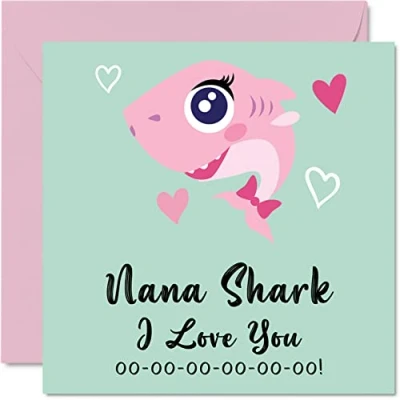 Afbeelding van Verjaardagskaart voor oma Nana Shark Moederdagkaart kleinkinderen, Happy Birthday from Toddler Baby, 145 mm x