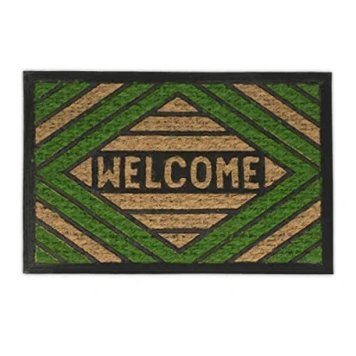 Afbeelding van Relaxdays deurmat kokos en rubber kokosmat voetmat welcome patroon natuur/groen