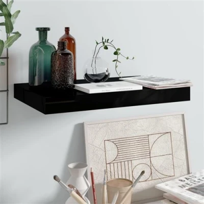 Afbeelding van Wandschap zwevend 40x23x3,8 cm MDF hoogglans zwart