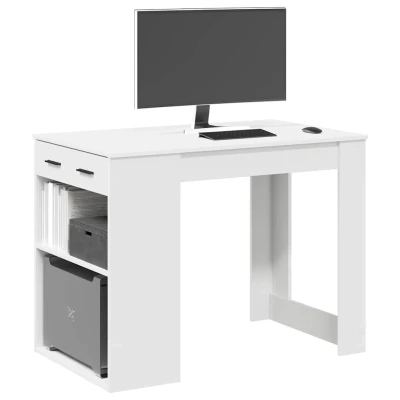 Afbeelding van vidaXL Bureau met lade en plank 102x62x77,5 cm bewerkt hout wit