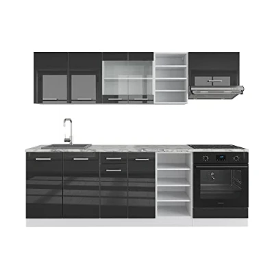 Afbeelding van Vicco Complete keukeneenheid R Line, Antraciet hoogglans/wit/Wit, 240 cm zonder werkblad