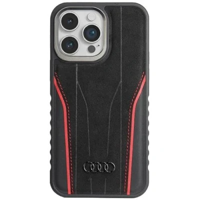 Afbeelding van Audi lederen tas met MagSafe voor iPhone 15 Pro zwart en rood