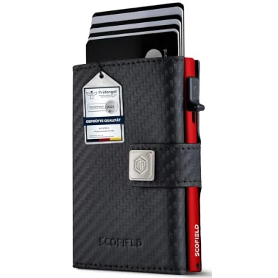 Afbeelding van SF SCOFIELD Trinity Slanke portemonnee met muntvak, creditcardhouder voor heren 10 12 kaarten, RFID bescherming, mannen, smart portemonnee, etui, Carbon vuurrood, Modern