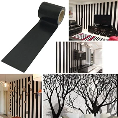 Afbeelding van UOOOM 10 m x 5 cm, zwart, washi tape, wanddecoratie, zelfklevend, maskertape, scrapbooking, handwerk (design 0510)