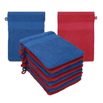 Afbeelding van Betz Palermo Washandjes, 100% katoen, afmetingen 16 x 21 cm, rood, blauw, 10 stuks