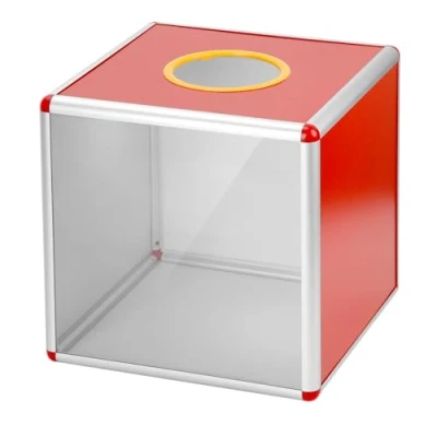 Afbeelding van QWORK® Transparante loterijdoos, 30 cm, robuuste donatie urn met aluminium frame en acrylpanelen, voor donaties, loterijen stemmen